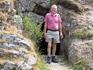 Mike emerges from the cave in Biggin Dale